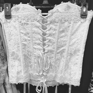 White Boned Corset with Garters Size 38